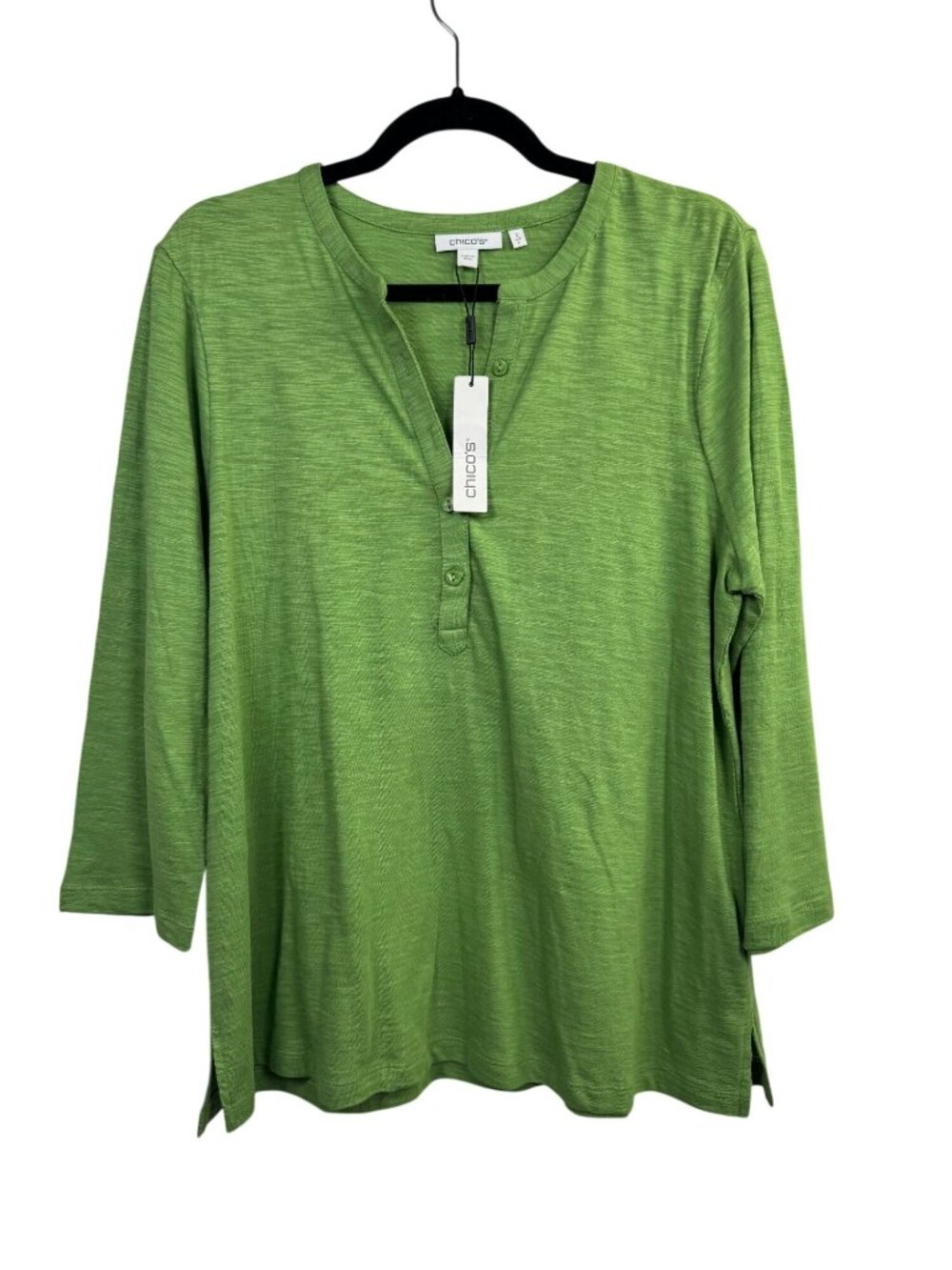NEW Chicos Salted Lime Henley Top 3/4 Sleeve Cotton Modal tunic Size Large NWT